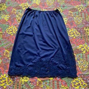 Vintage 1950s Lacy Navy Blue Slip Skirt